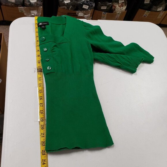 AB Studio Womens Y2K Preppy Babydoll Top Size M Kelly Green Office Square Neck - Picture 7 of 9